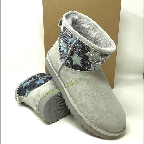 UGG Mini Sequin Star Women’s Boots Suede Grey - Picture 4 of 11